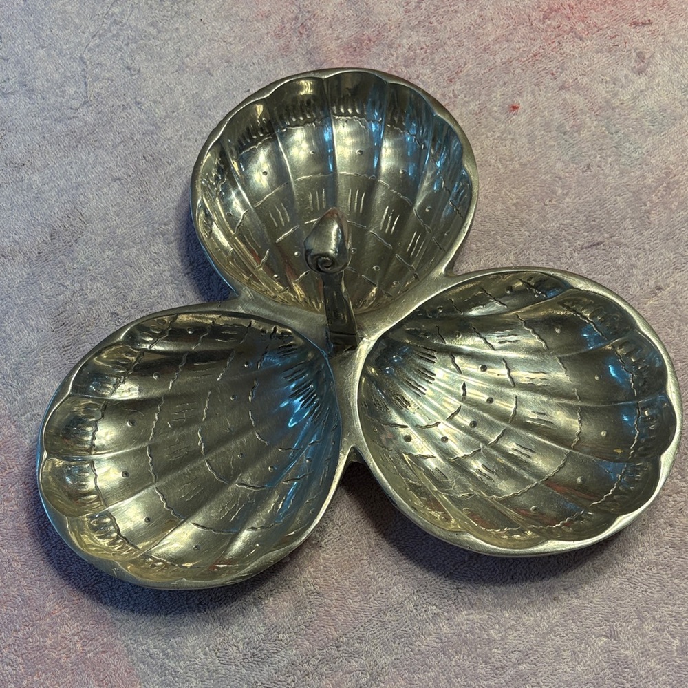 Pewter  Triple Shell Serving  Dish
